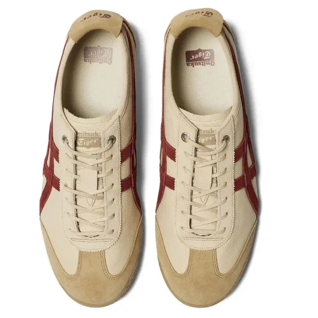 Onitsuka Tiger Mexico 66 "Beige Burgundy" Unisex Leather Sneakers- Women's Shoe Sale / Men's Shoe Sale