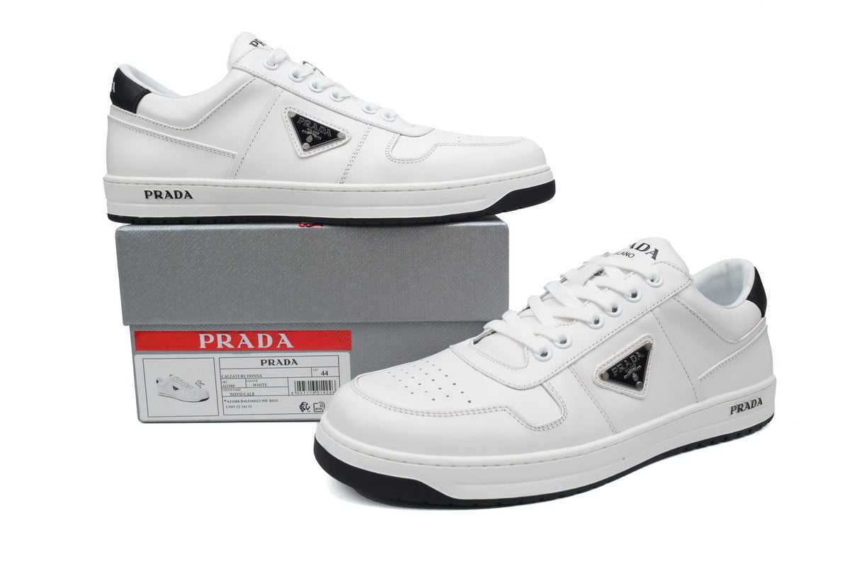 Prada Downtown Leather Low Sneakers "White/Black"-Classic Casual Shoes/Women's Shoe Sale / Men's Shoe Sale