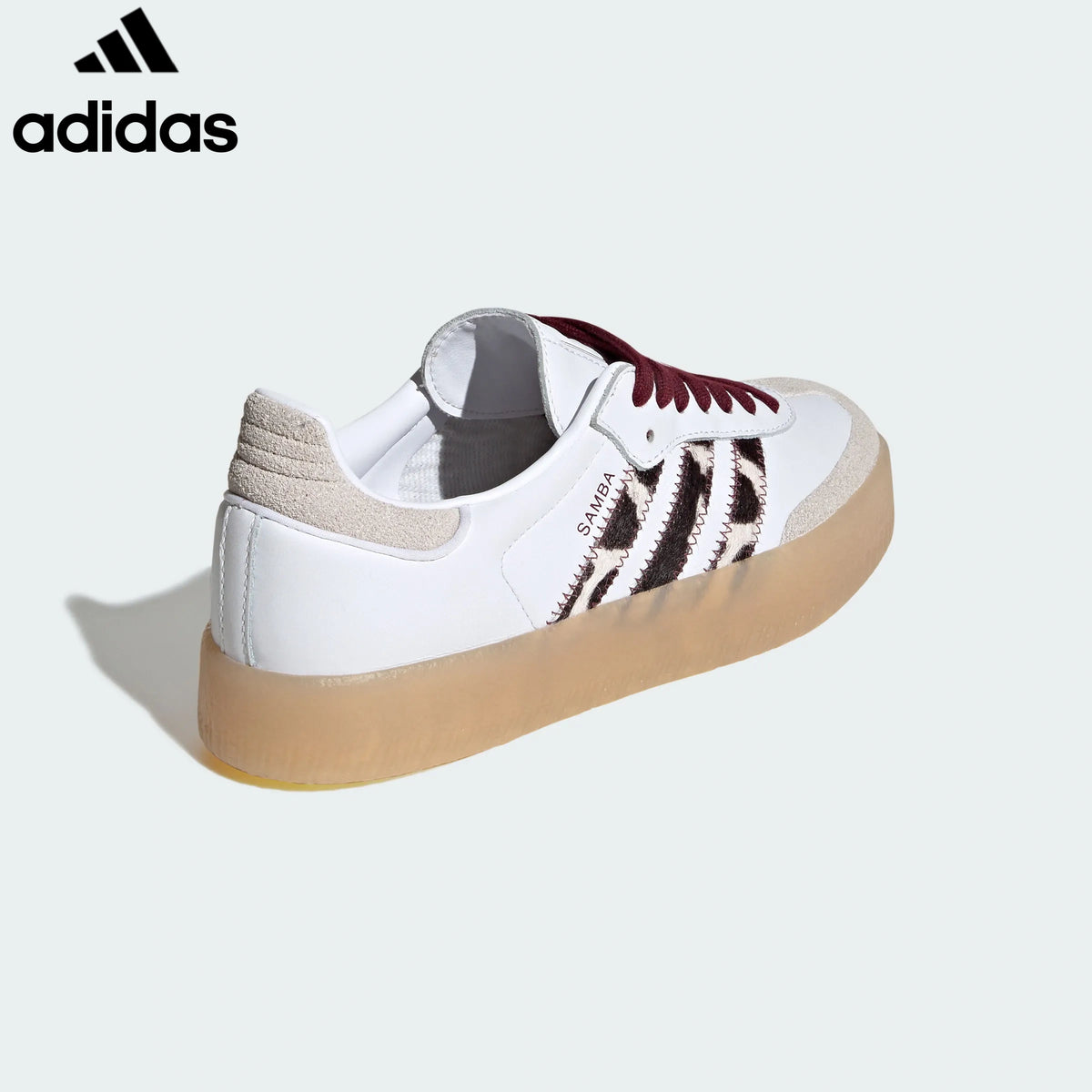 adidas Originals Samba Sambae Women's Sneakers "White Leopard Stripes / Burgundy Laces Gum Sole"-Classic sneakers，Adidas Women's Shoe Sale / Men's Shoe Sale