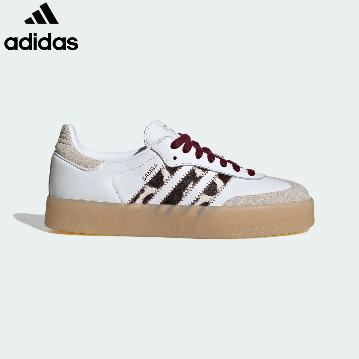 adidas Originals Samba Sambae Women's Sneakers "White Leopard Stripes / Burgundy Laces Gum Sole"-Classic sneakers，Adidas Women's Shoe Sale / Men's Shoe Sale
