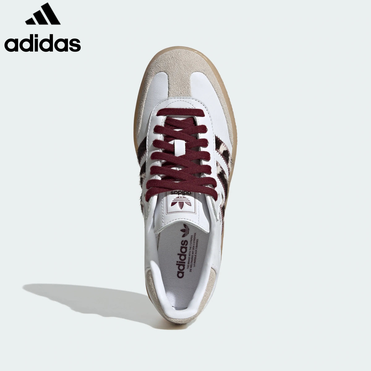 adidas Originals Samba Sambae Women's Sneakers "White Leopard Stripes / Burgundy Laces Gum Sole"-Classic sneakers，Adidas Women's Shoe Sale / Men's Shoe Sale