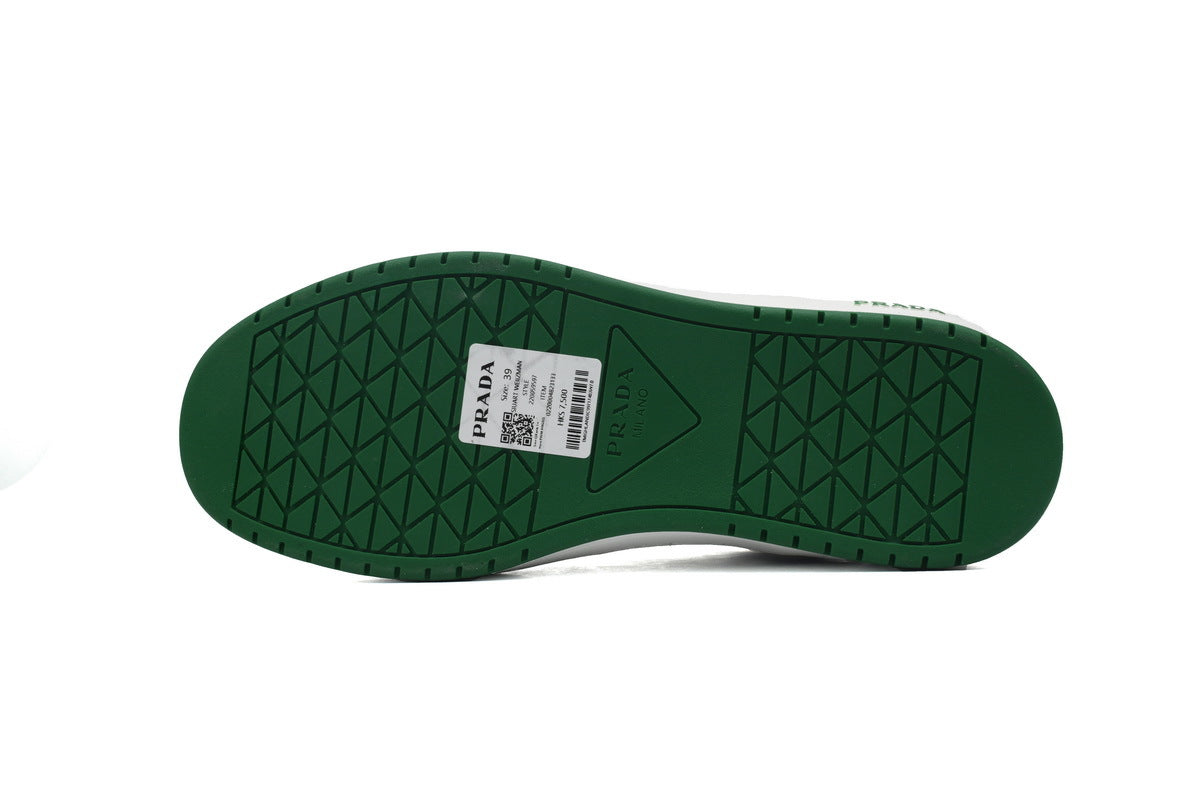 Prada Triangle Logo Leather Low Top Casual Sneakers "White Green"-Classic Casual Shoes/Women's Shoe Sale / Men's Shoe Sale