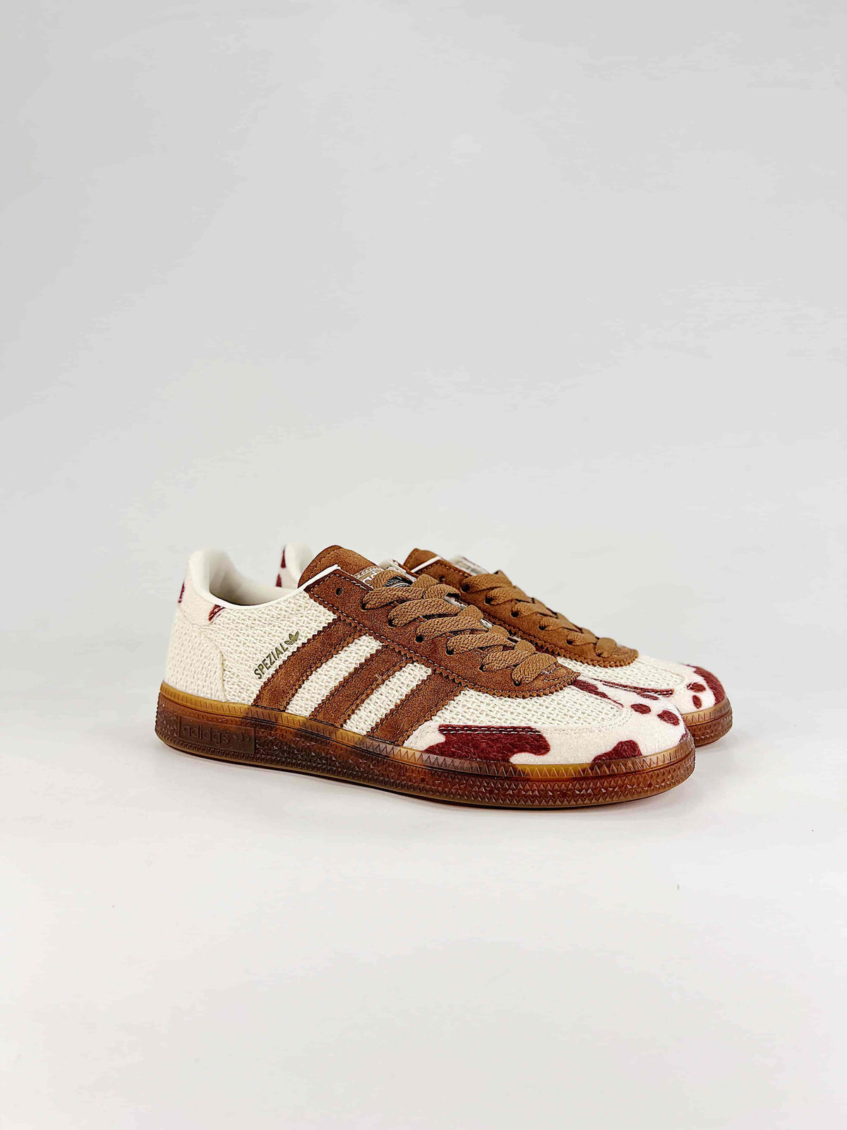 Adidas Handball Spezial Cow Print Mesh Suede Sneakers "Cream Brown Burgundy"-Classic sneakers，Adidas Women's Shoe Sale / Men's Shoe Sale