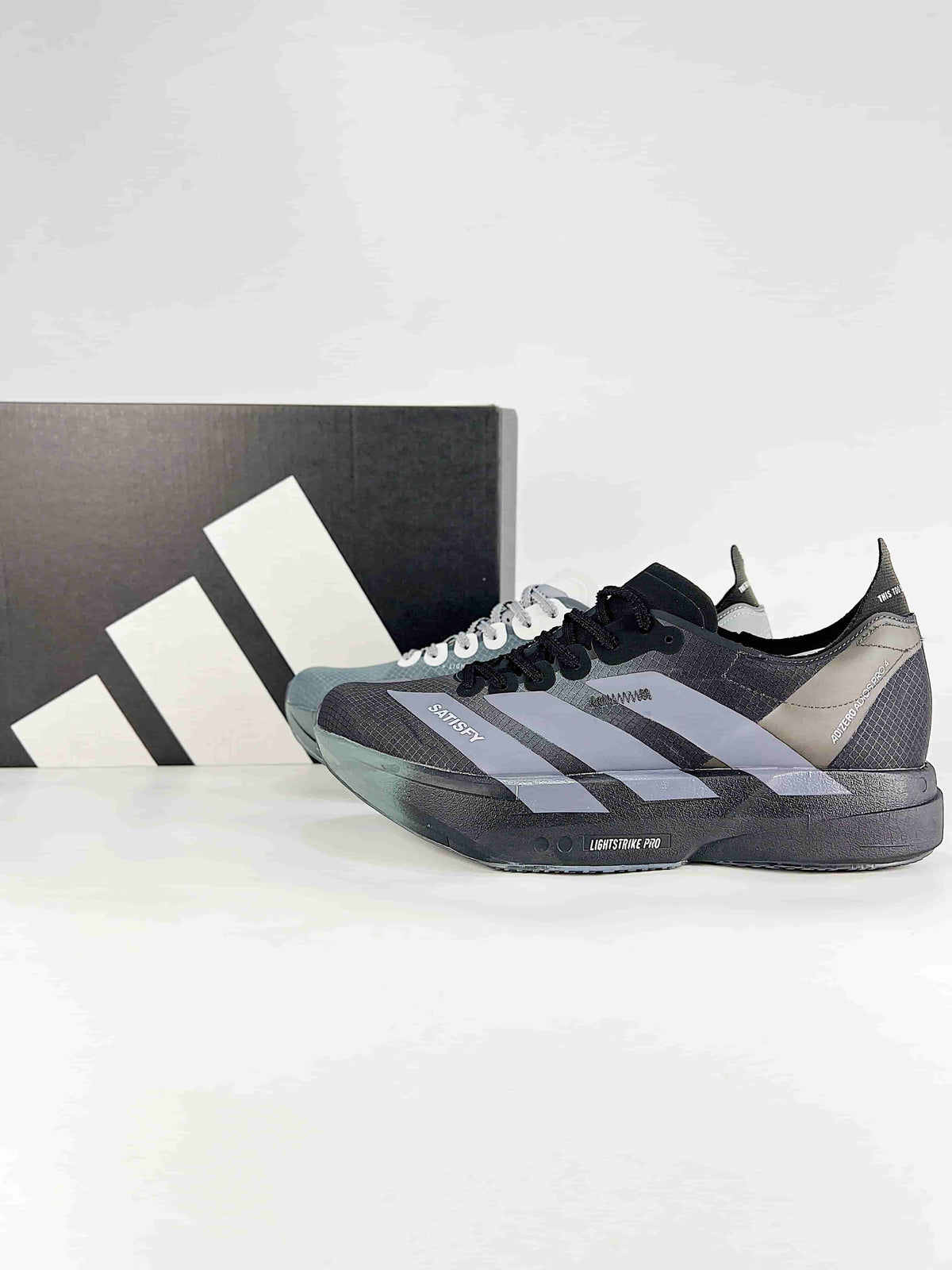 SATISFY x adidas Adizero Adios Pro 4 "Core Black"-Classic sneakers，Adidas Women's Shoe Sale / Men's Shoe Sale